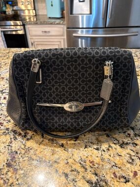 Coach Black Signature Jacquard Shoulder Bag with Silver Hardware